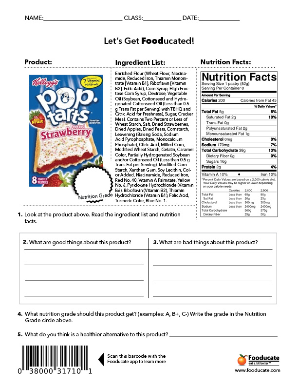 reading food labels assignment